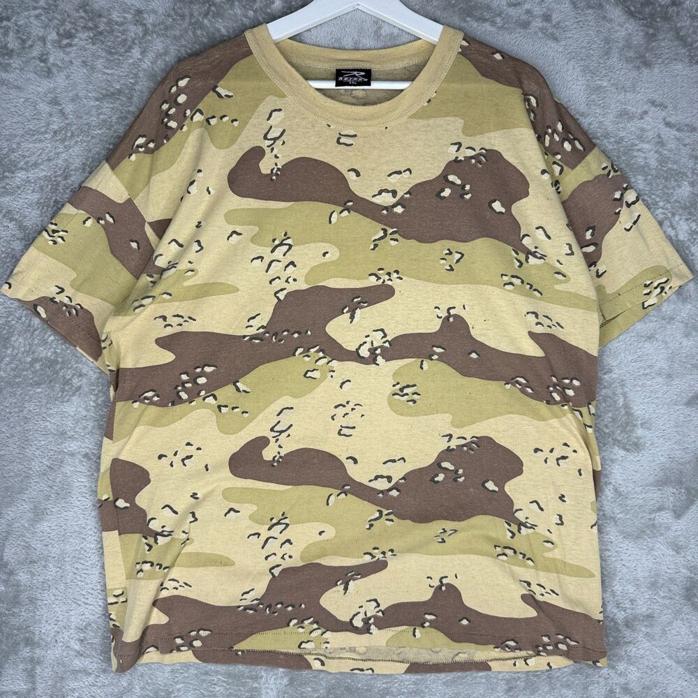 Vtg 90s Rothco Camo T-Shirt Mens 2XL Desert Storm Chocolate Chip Distressed Tee